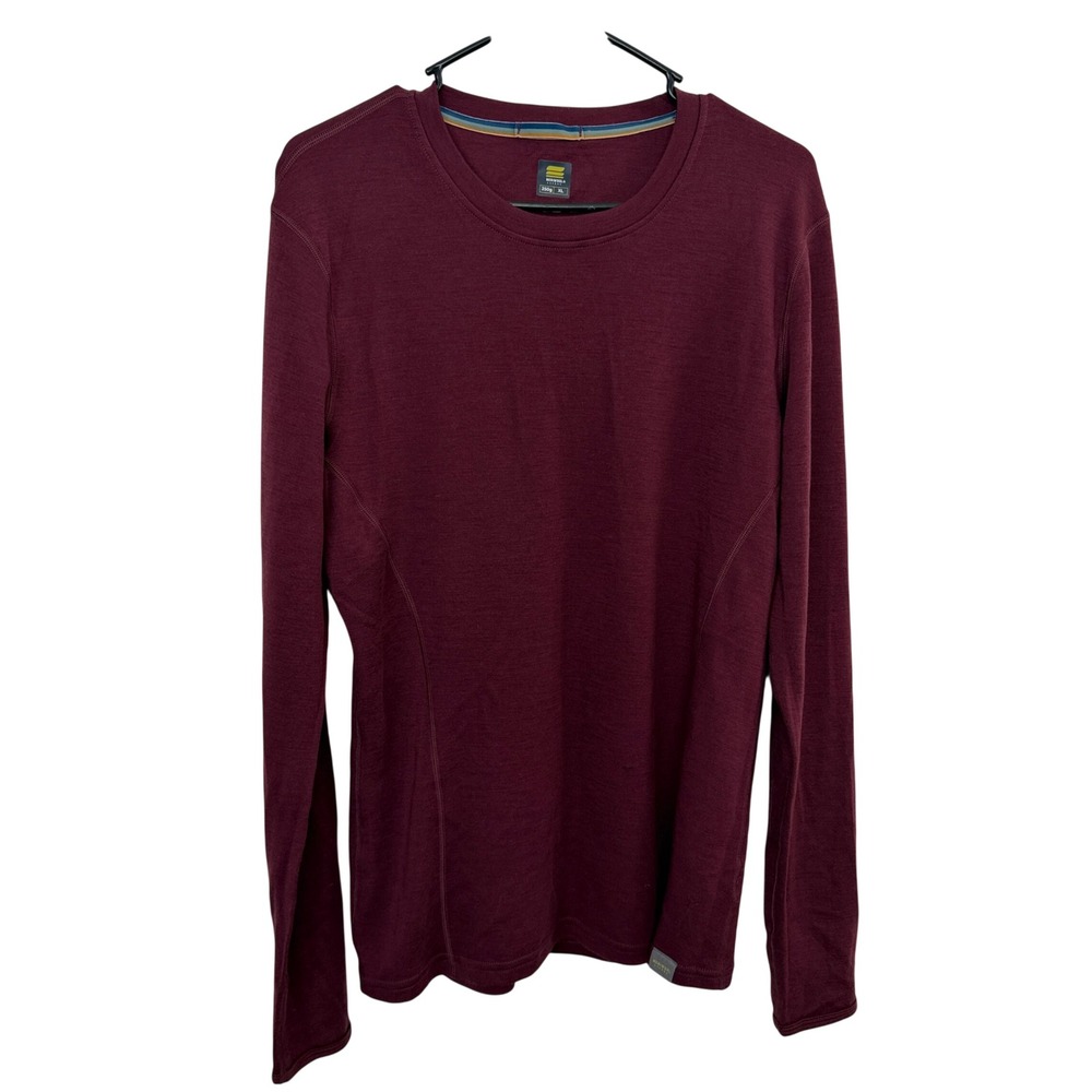 MERIWOOL Shirt Womens XL Burgundy 250g Merino Wool Base Layer Long Sleeve *Holes